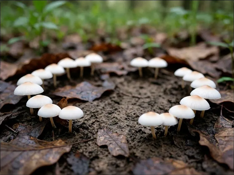 I funghi maggiolini disposti in cerchio