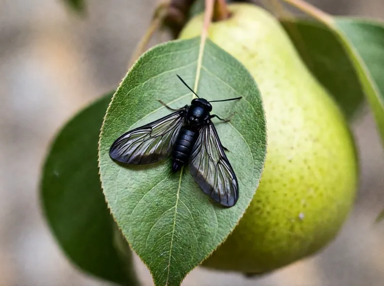 limacina caliroa adulta su foglia di pero